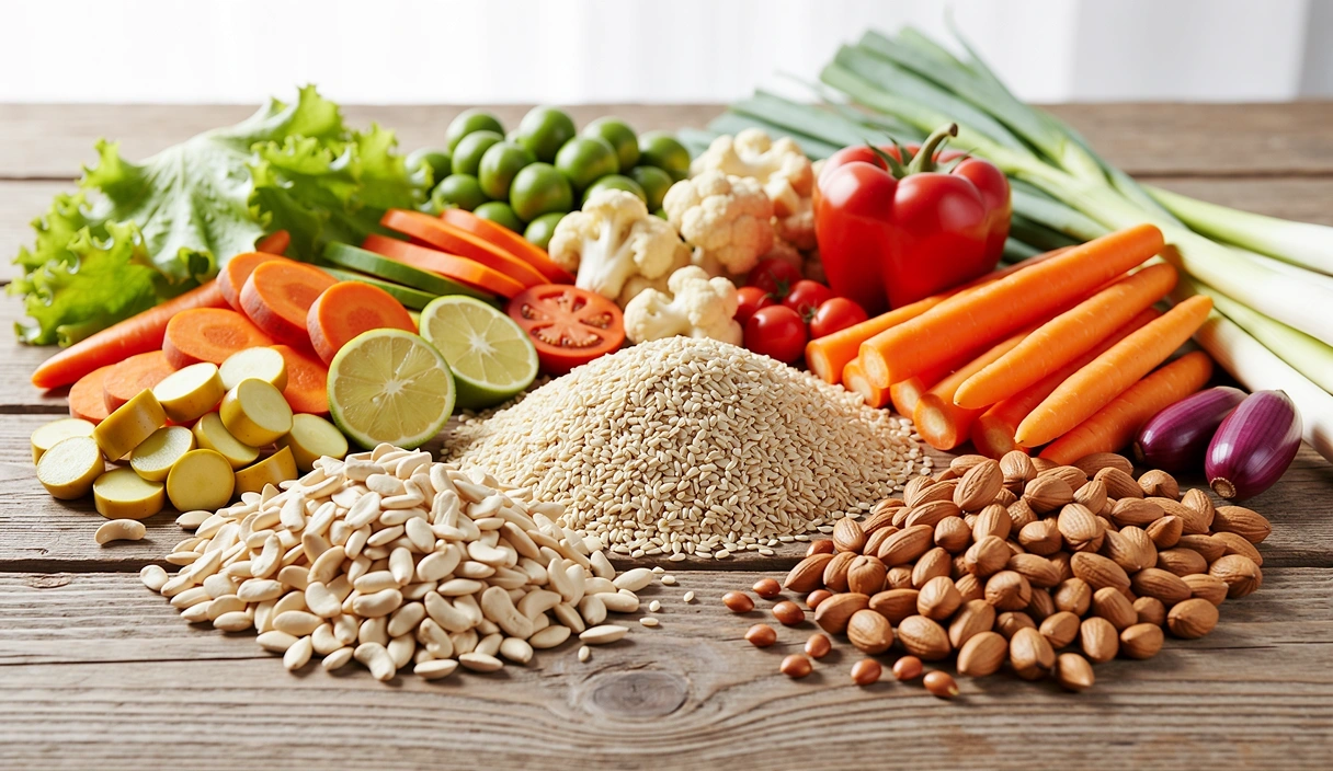 Ingrediente naturale și integrale pe o masă de lemn